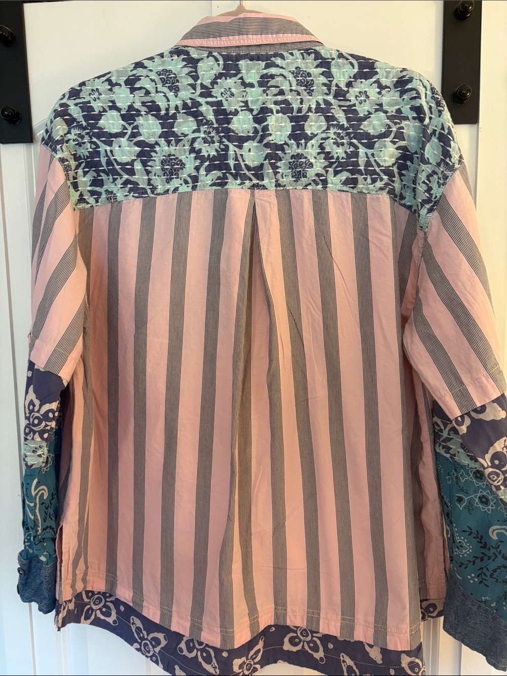 Free people Pink & Teal Striped Patchwork Button-Down Shirt - Picture 7 of 8